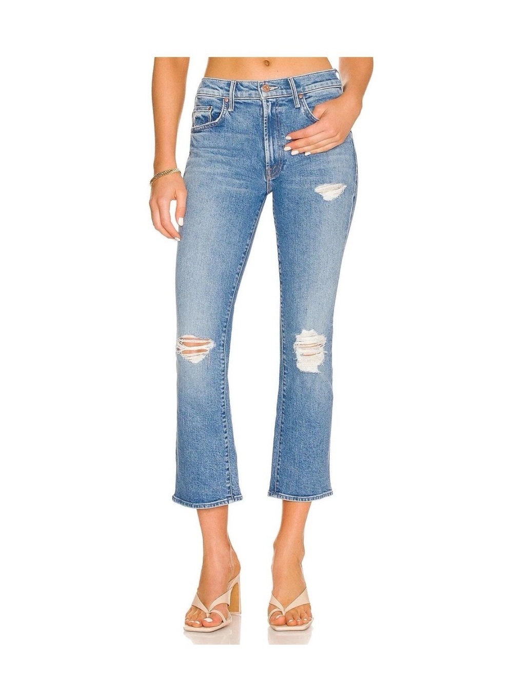 Mother Jean Blue Denim The Insider Ankle Bloom And Doom Distressed Women’s 29”